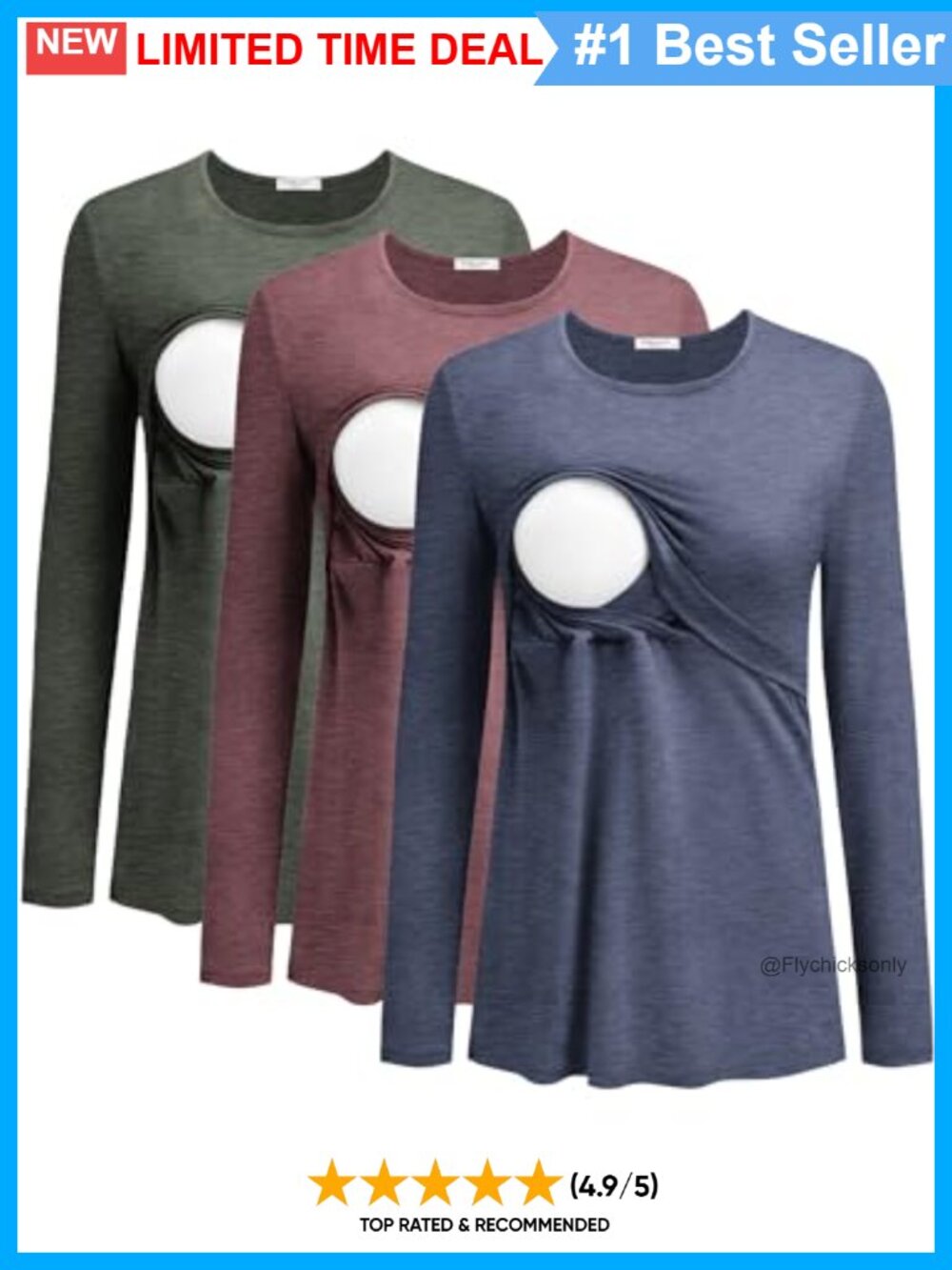 Nursing Tops 3 Pack Long Sleeve Breastfeeding Tees Maternity Shirts
